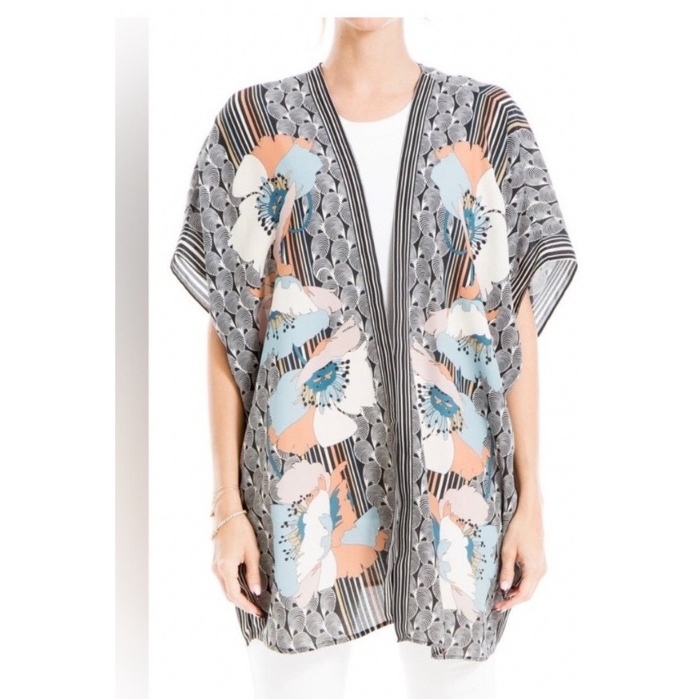 Max Studio London Women's Kimono Size 3X Floral Stripe Open Front Plus Size Top